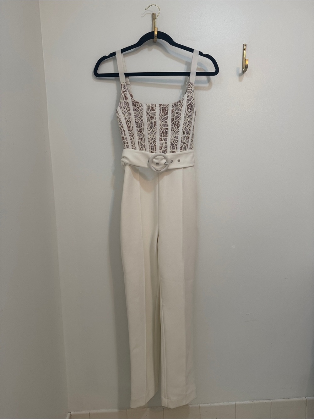 Misha Cream Lace Bodice Jumpsuit with Belt